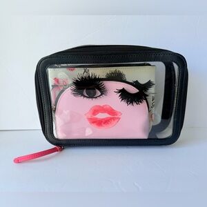NWT Victoria's Secret 3 Piece Pink and Black Cosmetic Bag Set